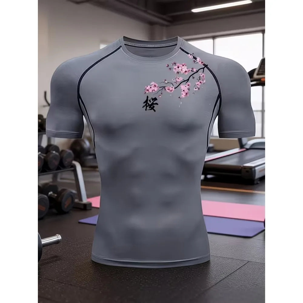 New mens T-shirt fitness short sleeved shirt breathable sweat absorbing quick drying suitable for gym basketball running cycling
