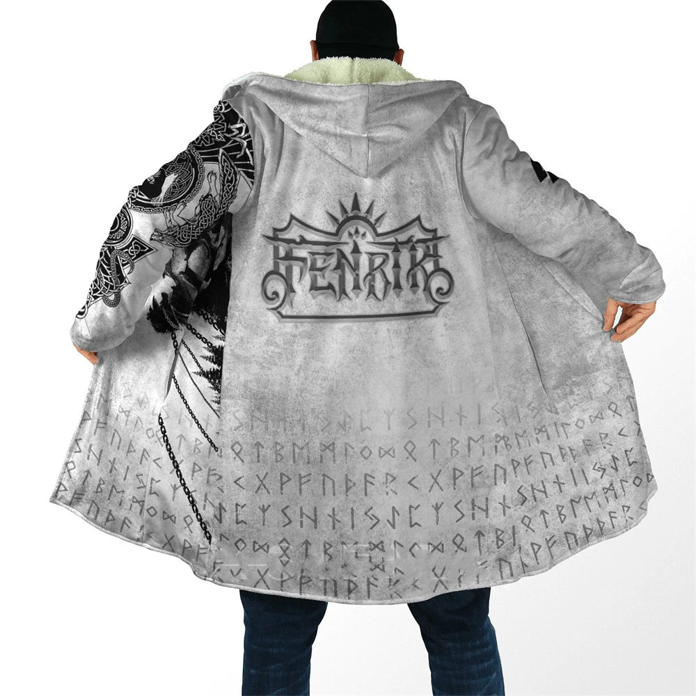CLOOCL Thick Warm Hooded Cloak for Men Tattoo Symbol Pattern Armor Overcoat Coat 3D Print Windproof Fleece Cape Hooded Blanket