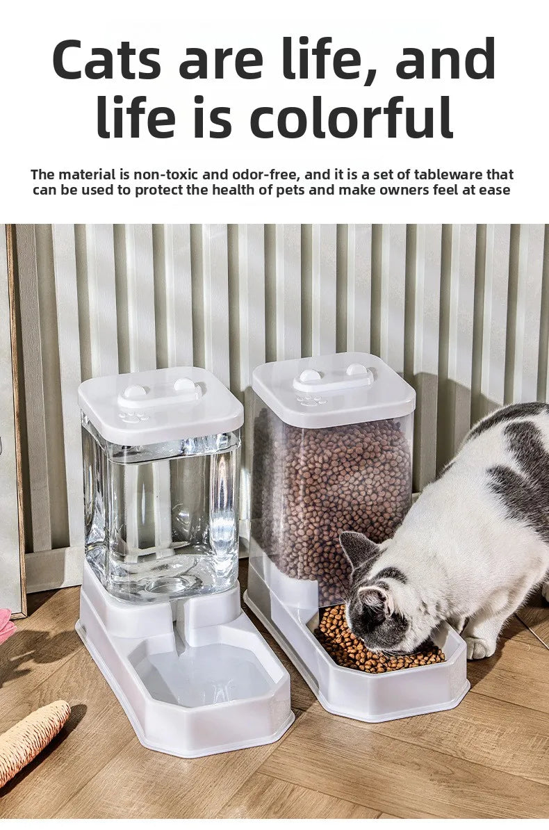 2 in 1 Gravity Pet Feeder Water Dispenser 2.2KG 4L Large Capacity Automatic Refill Bowl For Cats Small Dogs