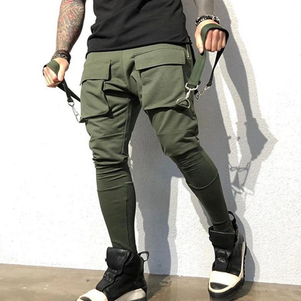 Mens Cotton Sweatpants Hip Hop Joggers Streetwear Casual Slim Sport Trousers Training Workout Fitness Big Pockets Cargo Pants