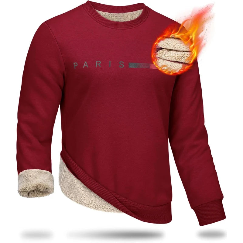 Men's Crewneck Heavyweight Sweatshirt Winter Warm Sherpa Lined Pullover Outdoor Casual Streerwear Basic Coats Men Thick Tops