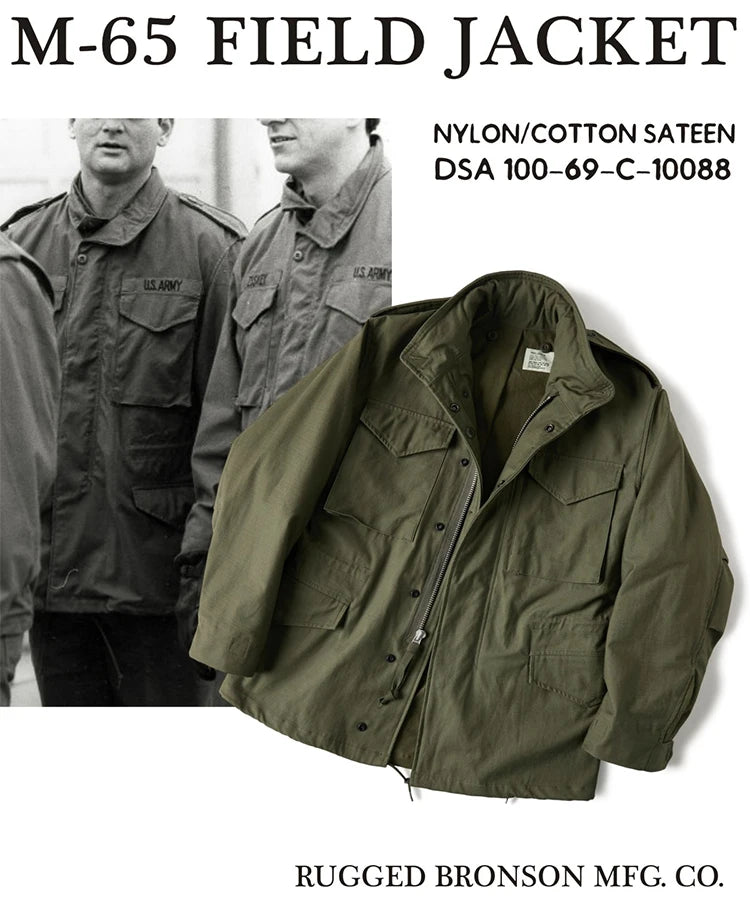 Rugged Bronson 1969 M65 Blended Satin Field Jacket M-65 Olive Green Jacket M51 Tactical Coat