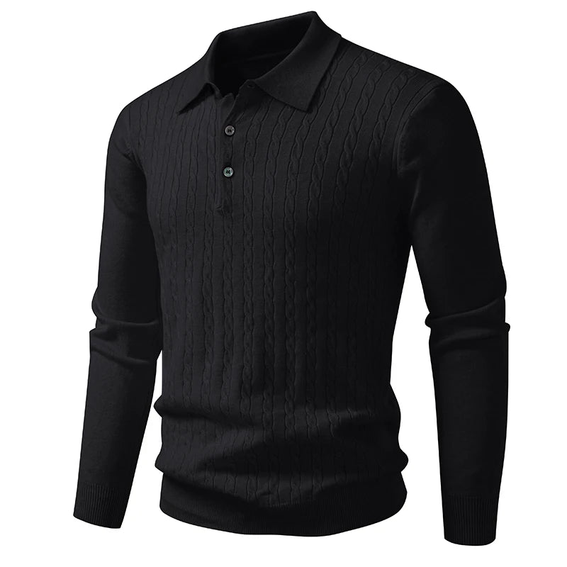 Autumn Mens Polo Sweater V Neck Long Sleeve Knit Button Polos Ribbed Casual Dress Pullover Sweaters Outdoor Winter Streetwear