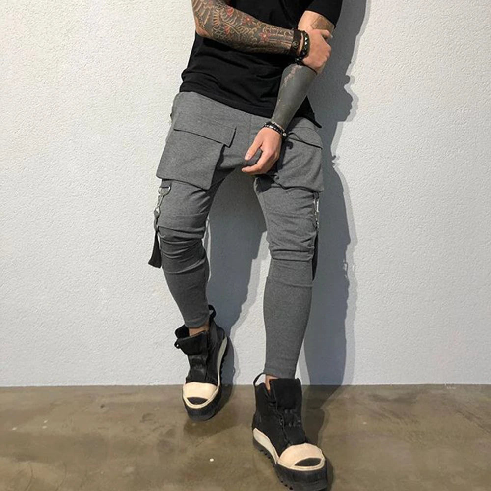 Mens Cotton Sweatpants Hip Hop Joggers Streetwear Casual Slim Sport Trousers Training Workout Fitness Big Pockets Cargo Pants