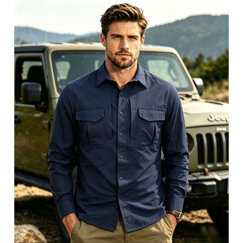 New Fashion Men Outdoor Elastic Quick Drying Ventilation Cargo Shirts Male Long Sleeves Thin Breathable Comfortable Shirts XXL
