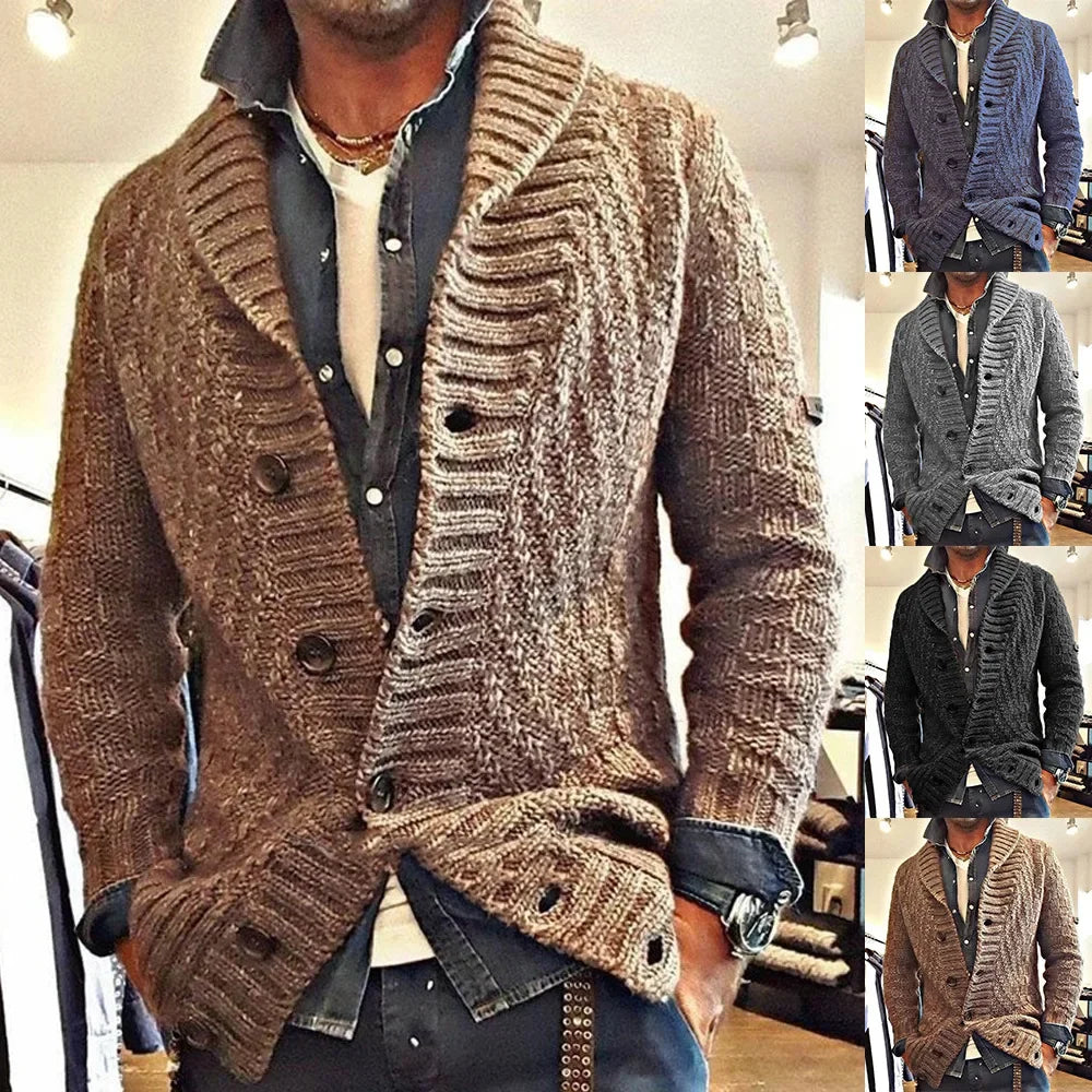New Style Solid Color Sweater for Men in Autumn and Winter 2024, Retro Lapel, Knitted Long-sleeved Cardigan Sweater Coat S-3XL