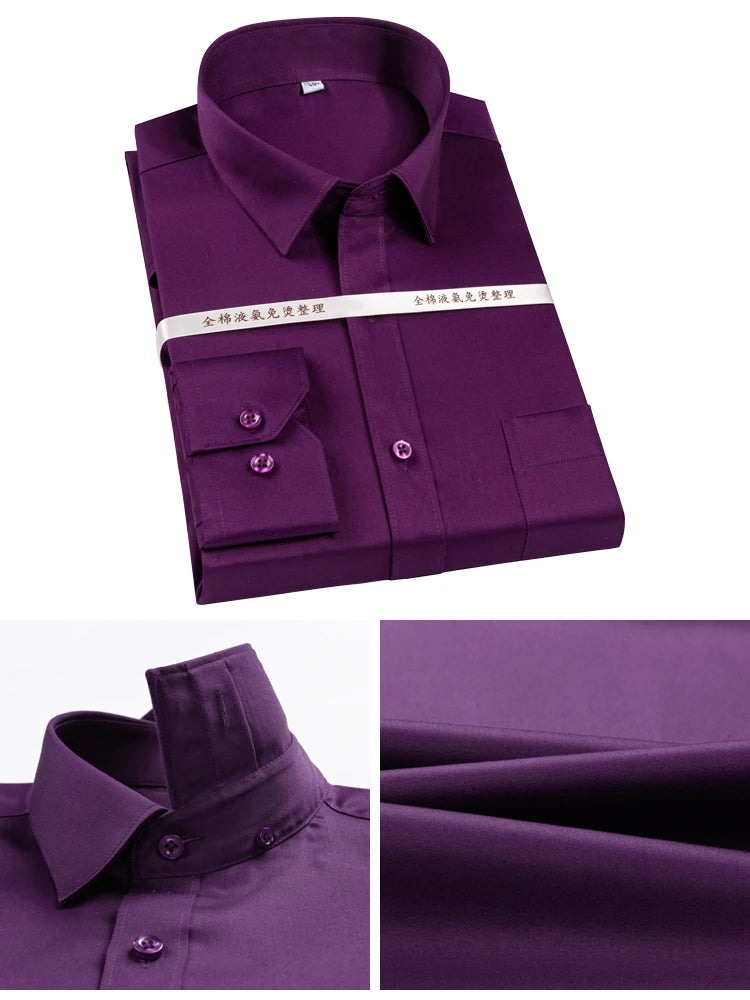 Men's Non Iron Standard-fit Solid Basic Dress Shirt Formal Business Premium 100% Cotton Male Long Sleeve Work Office Shirts