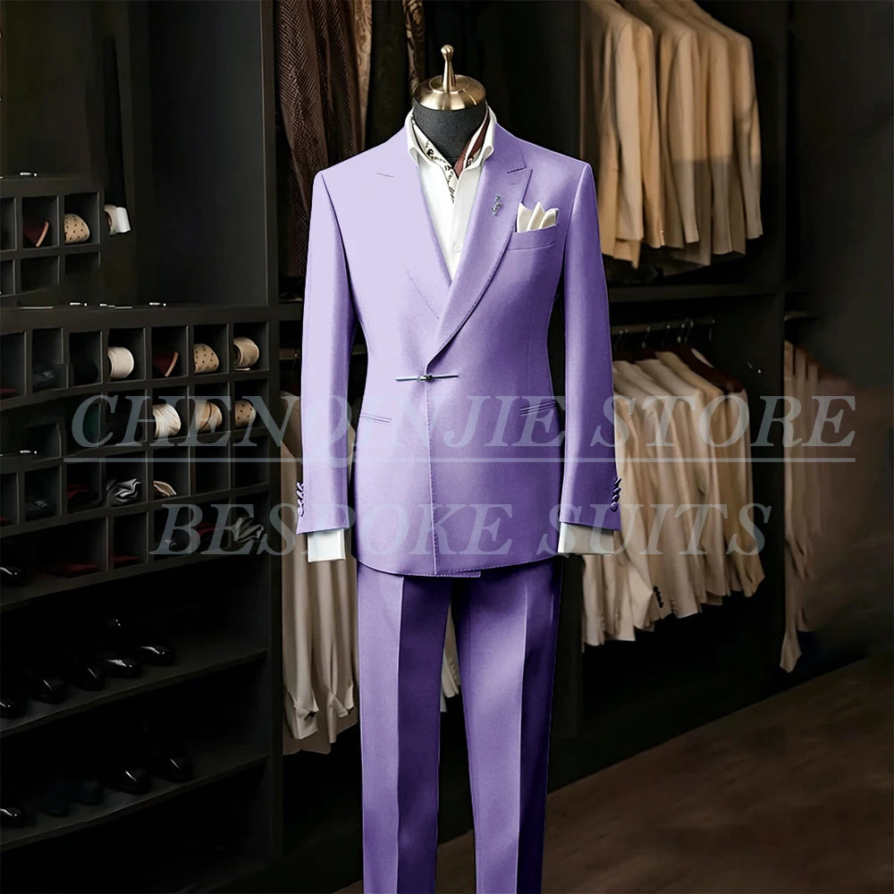 Bespoke White Men's Suits Male Clothing Fashion Wedding Regular Fit 2 Piece Jacket Pants Blazer High Quality Clothing Costume