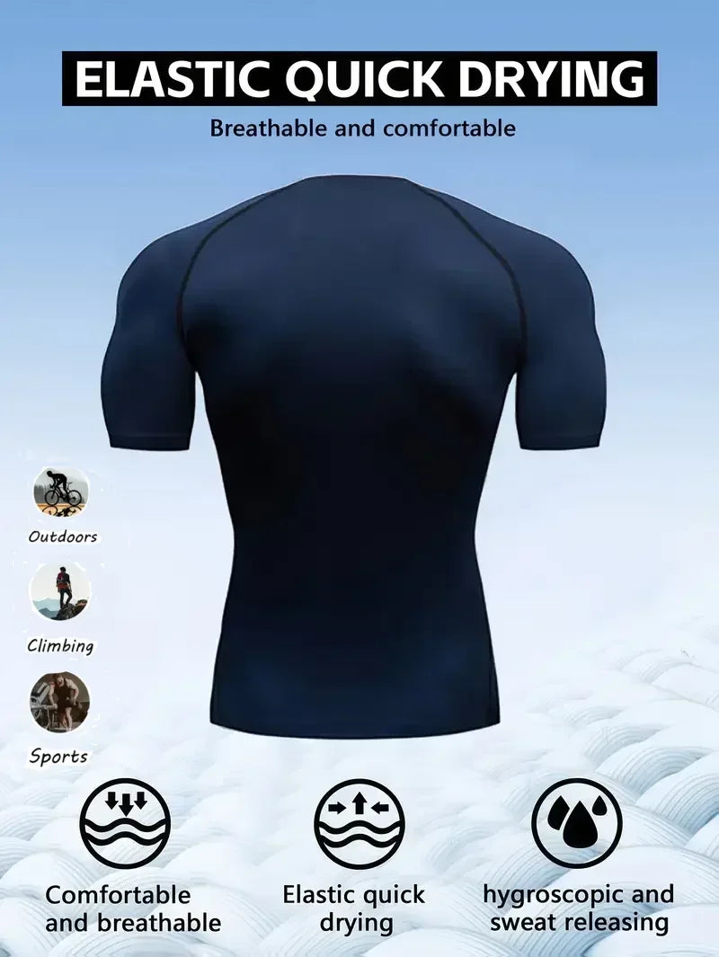 New mens T-shirt fitness short sleeved shirt breathable sweat absorbing quick drying suitable for gym basketball running cycling