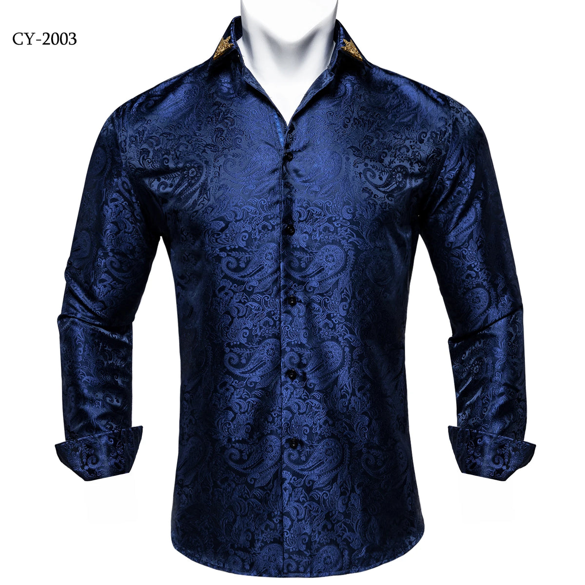Brand New Men's Royal Blue Business Shirts Luxury Fashion Paisley Long Sleeve Turn-Down Collar Social Shirt Male Casual Blouse
