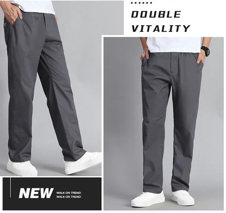 Big Size Mens Casual Pants Relaxed Fit Cotton Trousers Elastic Waist Drawstring Sweatpants Mens Jogger Pants Summer Spring