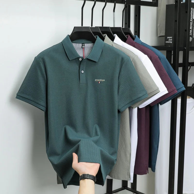 100% Pure Cotton Men's Classic Embroidered Polo Shirt Luxury Breathable Anti-wrinkle Cozy Short Sleeve Business Casual Golf Tee