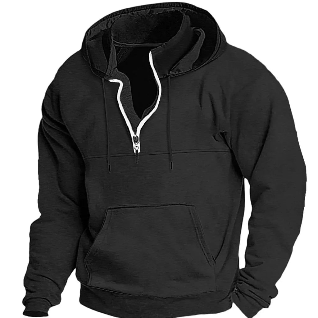 2026 Fashion Autumn/Winter New Hoodie Men's Casual Loose Stand Collar Solid Color Sports Hoodie Men's Half Zipper Street Wear