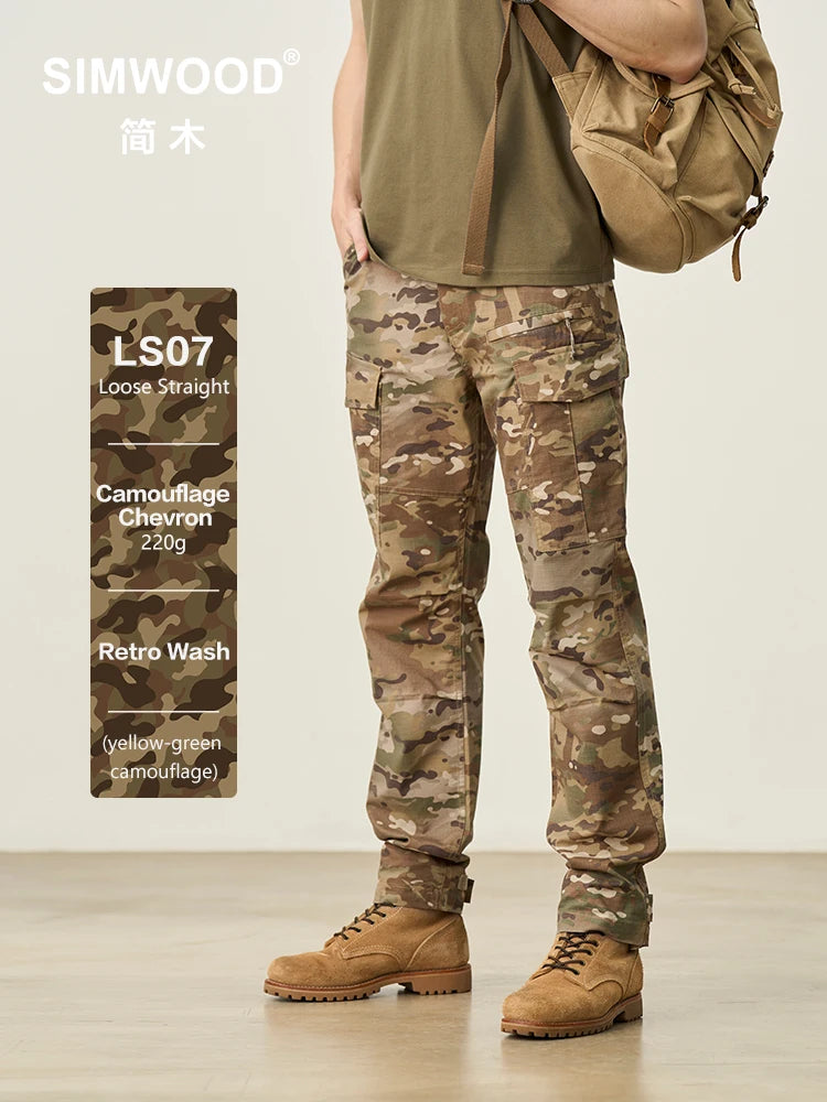 SIMWOOD 2025 Summer New Loose Straight Lightweight Camouflage Tactical Pants Men Cargo Outdoor Hiking Trousers