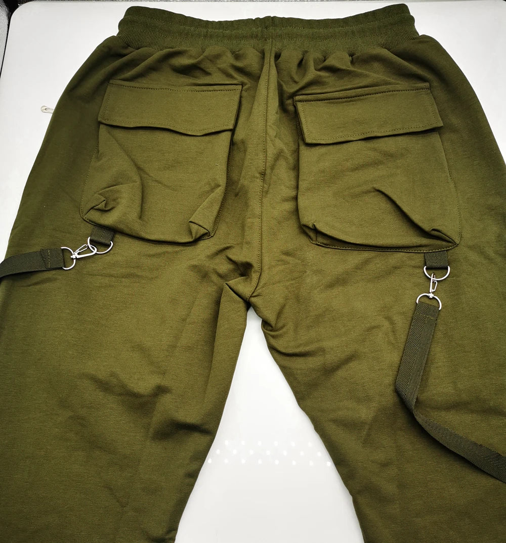 Mens Cotton Sweatpants Hip Hop Joggers Streetwear Casual Slim Sport Trousers Training Workout Fitness Big Pockets Cargo Pants