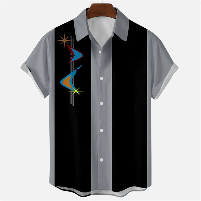 Mens Hawaiian 3d Stripe Print Shirt Harajuku Summer Fashion Short Sleeves Casual Beach Vacation Button Loose Aloha Shirts