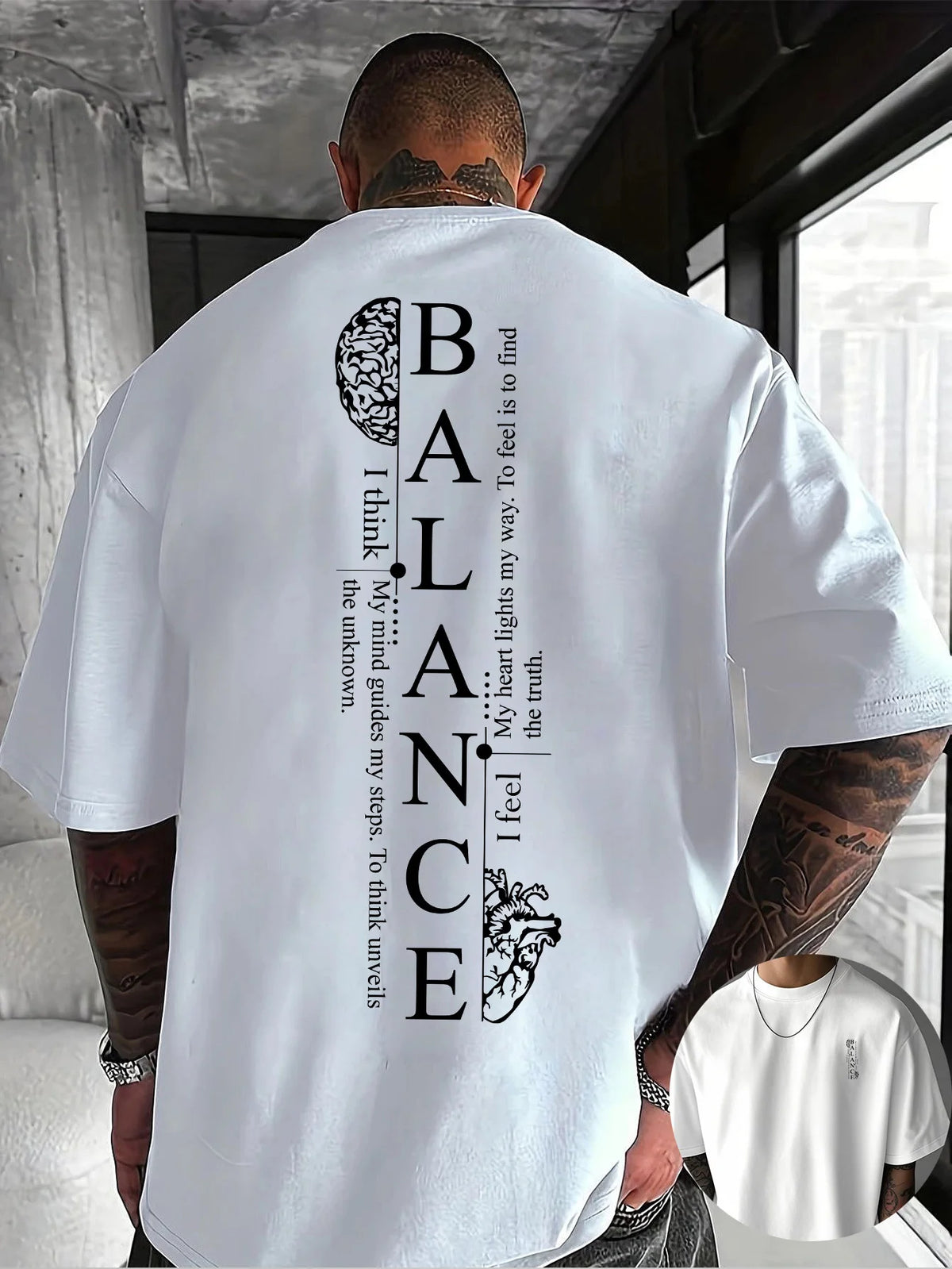 Vertical Red Balance Typography Print on Premium Soft 100% Cotton Mens T shirt Perfect for Summer Streetwear and Casual Vibe
