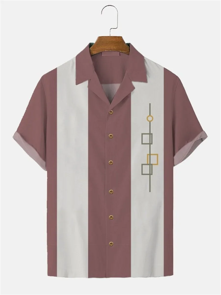 Stripes Simple Casual Dress Shirts European Size Men's Hawaiian Fashion Short Sleeve Loose Breathable Top Button Summer