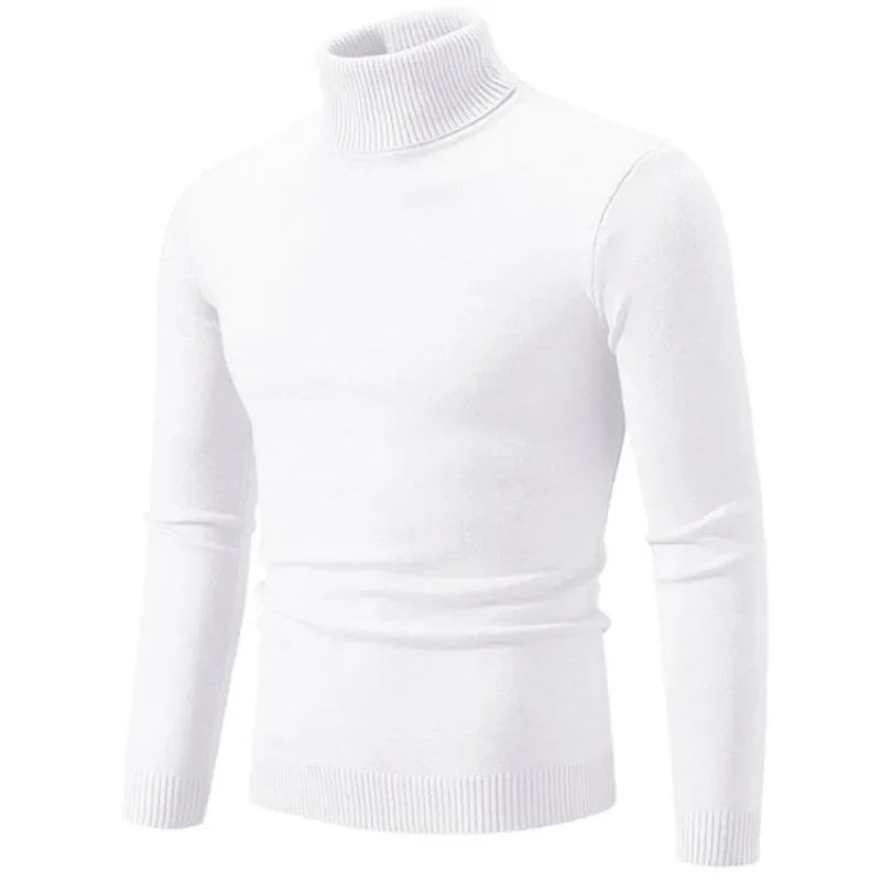 2024 Men's High Neck Sweater Solid Color Pullover Autumn And Winter Turtleneck Warm Bottoming Shirt Casual Woolen Sweater 5XL-M