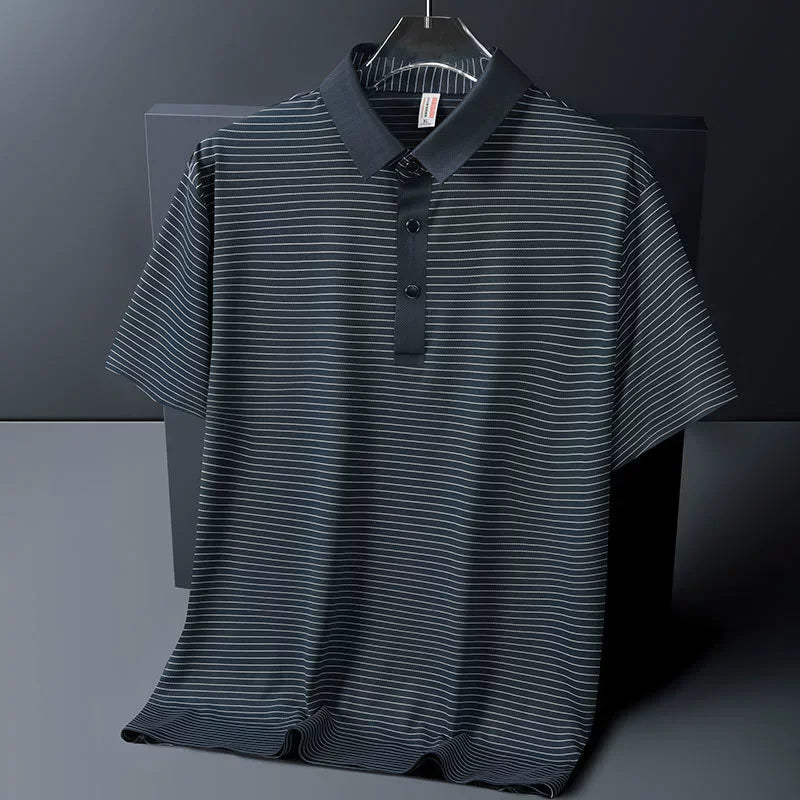 Men's Polo Shirt Summer New Lapel Men's Short Sleeve Polo Shirt Striped Ice Silk Business Casual Men's Polo Shirt M-6XL 7XL 8XL