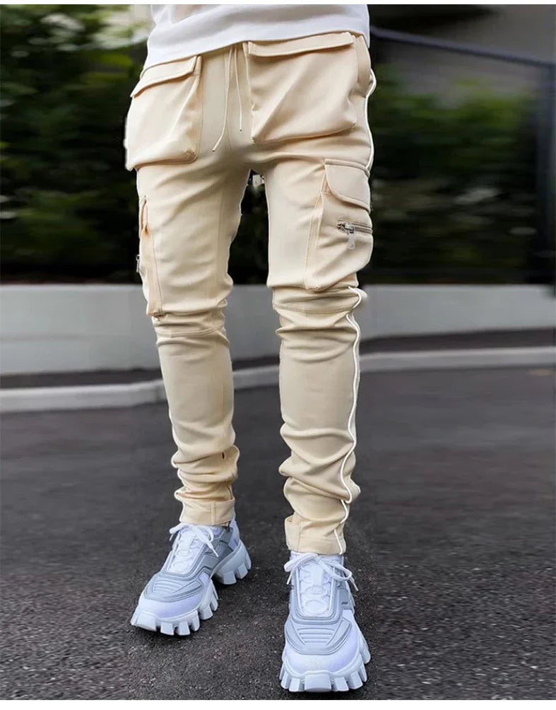 Summer Men's Jogging Sports Pants Multi-Pocket Sweatpants Running Trousers Men's Casual Joggers Cargo Reflective Hip Pop Pants