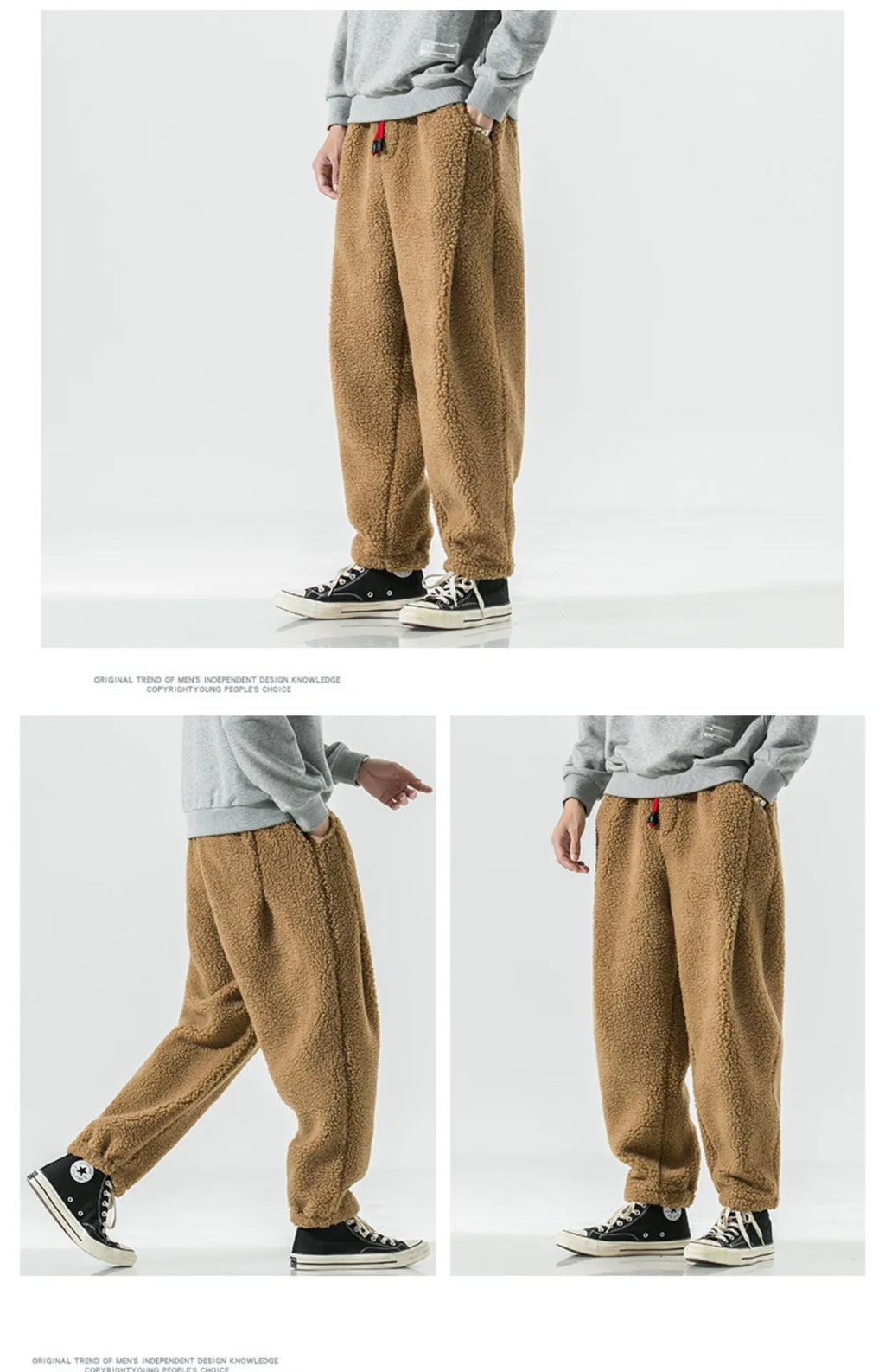 Winter Men's Lamb Wool Casual Pants Fleece Warm Elastic Waist Sweatpants Solid Thick Harem Pants Male Vintage Joggers Trousers