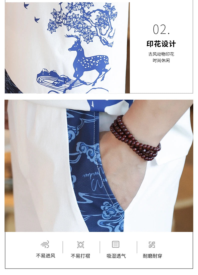 Shirts + Pants summer Cotton linen shorts sleeve shirts Men's Casual Sets Male Fashion trousers and shirts men size M-4XL TZ020