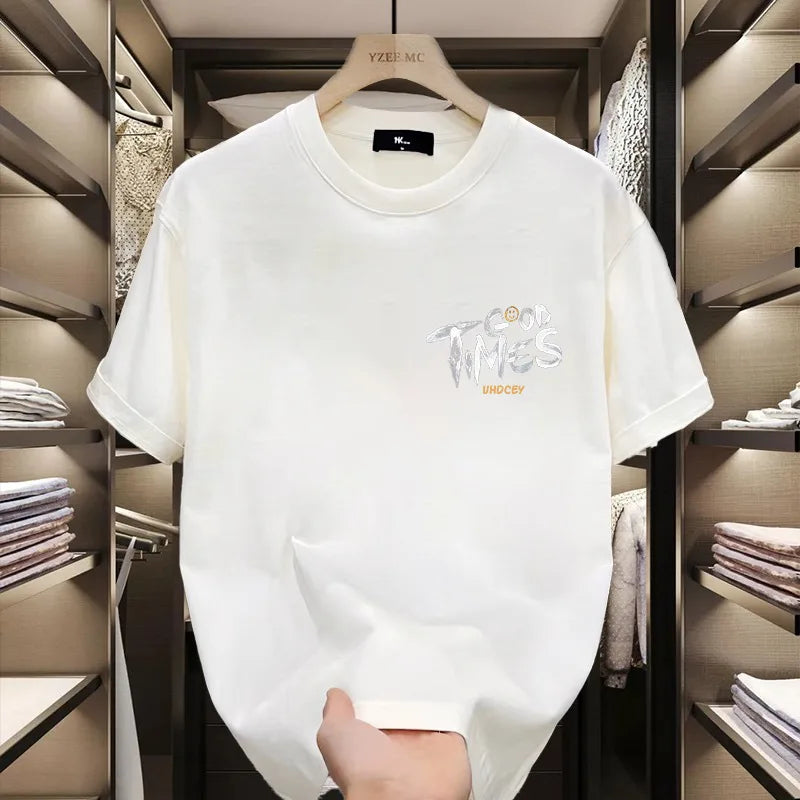 2026 Summer New Men's Trendy Letter Print T-Shirt, Fashionable 100% Cotton, Casual Men's Clothing, Everyday Short Sleeve