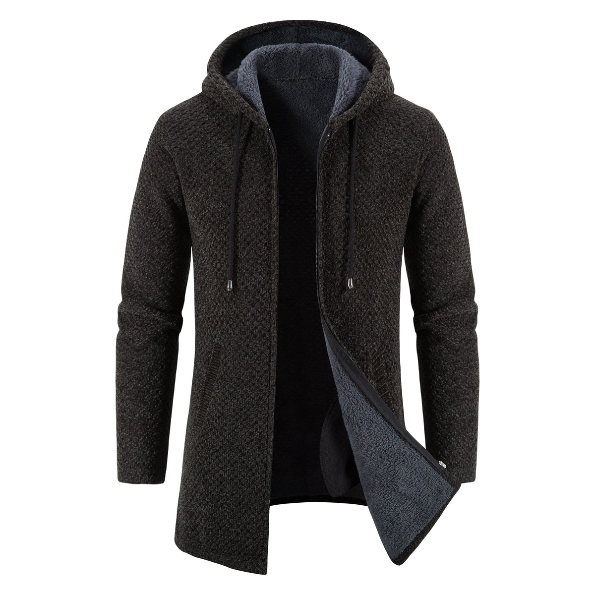 Men Winter Long Trench Coat 2023 Knit Sweater Jacket Fleece Wind Breaker Navy Turn-down Hoodies Zipper Cardigan Male Overcoat