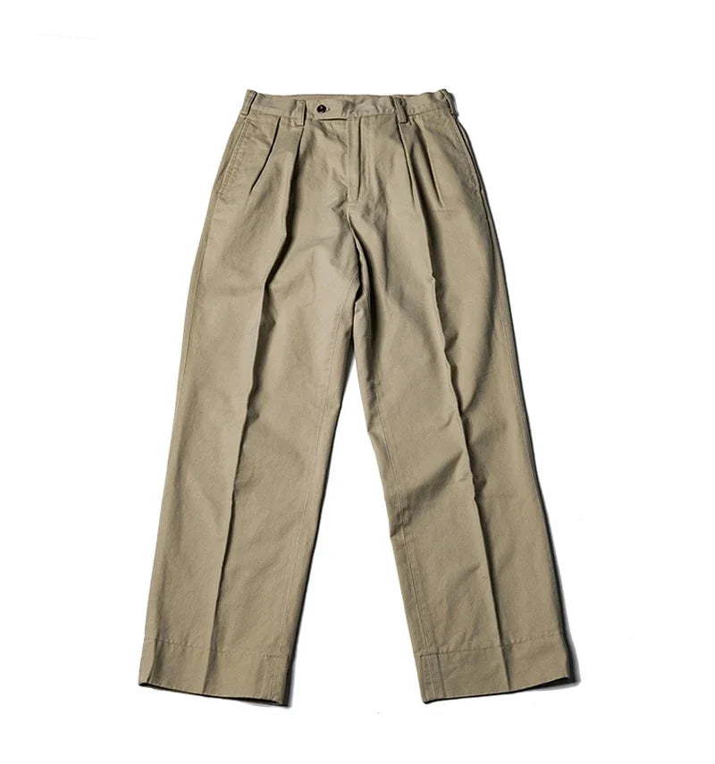 Non Stock Pleated Slacks Summer Spring Relaxed Straight Casual Pants Men Khakis