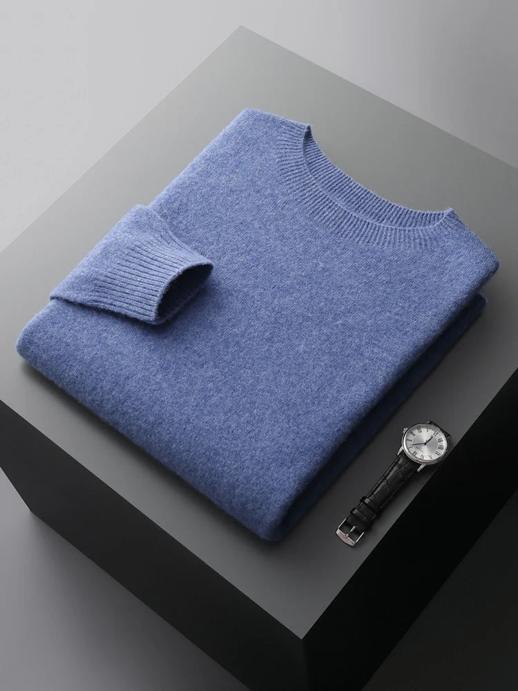 CHICUU Men Basic O-neck Wool Sweater Autumn Winter Long Sleeve Bottom Pullover 100% Merino Wool Knitwear Smart Casual Jumper Top