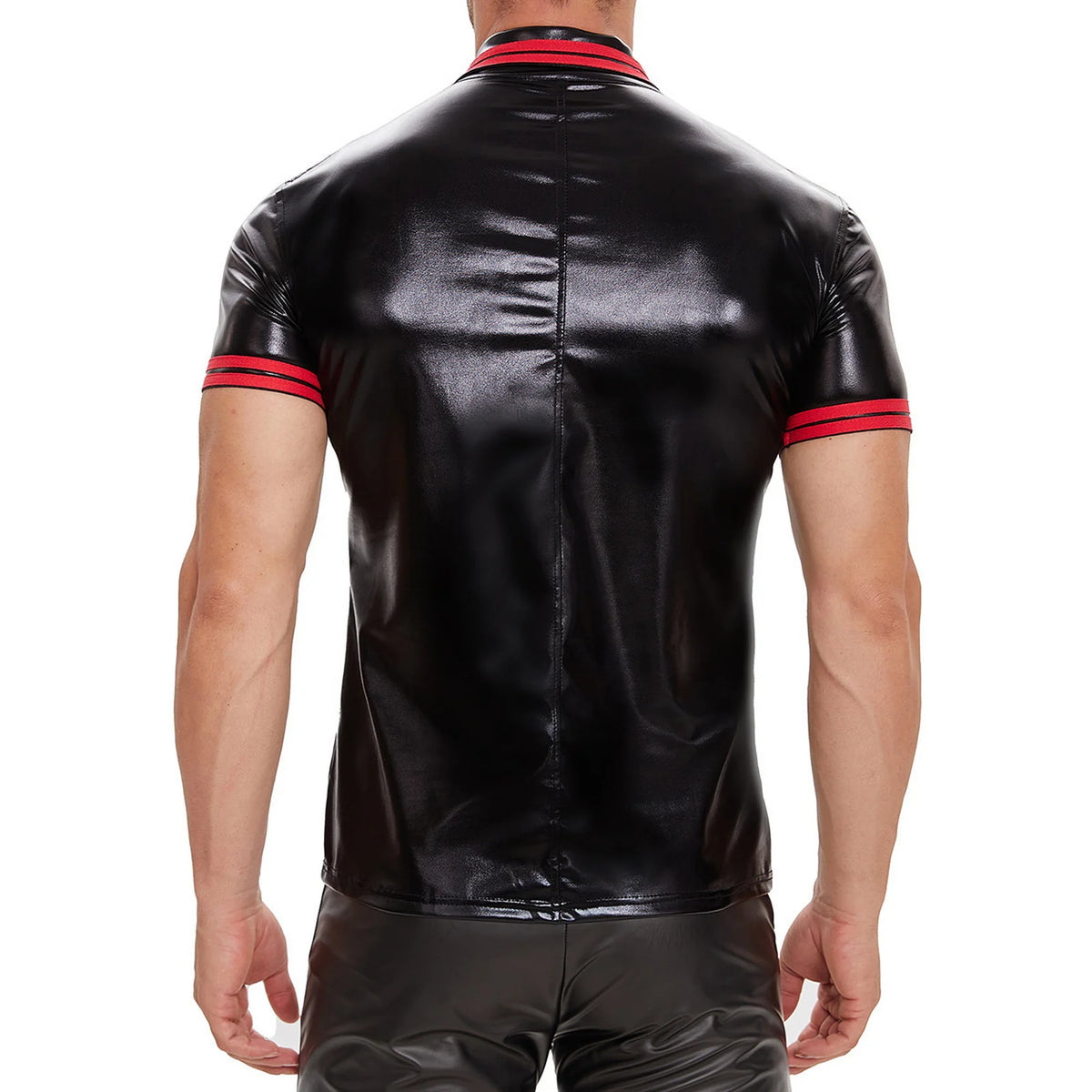Men Party Shirt Stylish Men's Faux Leather Club Shirt with Turn-down Collar Short Sleeves Slim Fit Performance Top for Summer