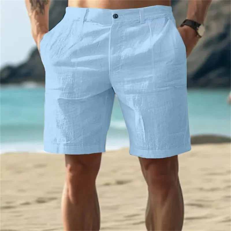 Pure Linen Shorts for Men 2025 Summer New Fashion Solid White Loose Holiday Shorts Man Casual Plus Size Button Fly Short Pants