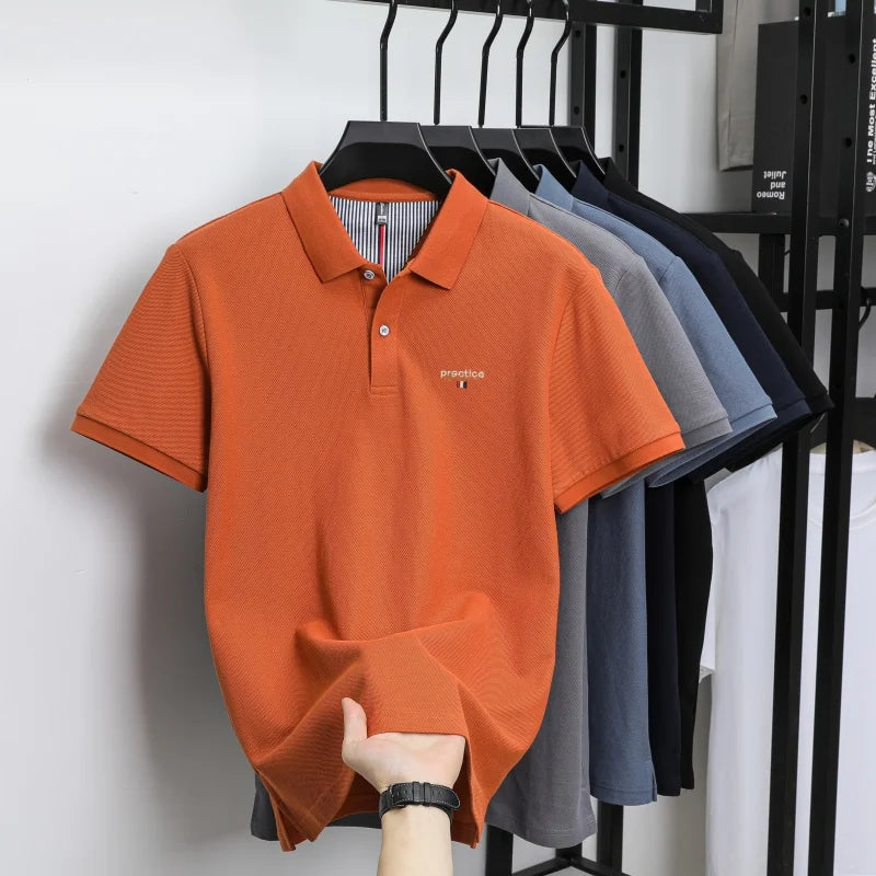 100% Pure Cotton Men's Classic Embroidered Polo Shirt Luxury Breathable Anti-wrinkle Cozy Short Sleeve Business Casual Golf Tee