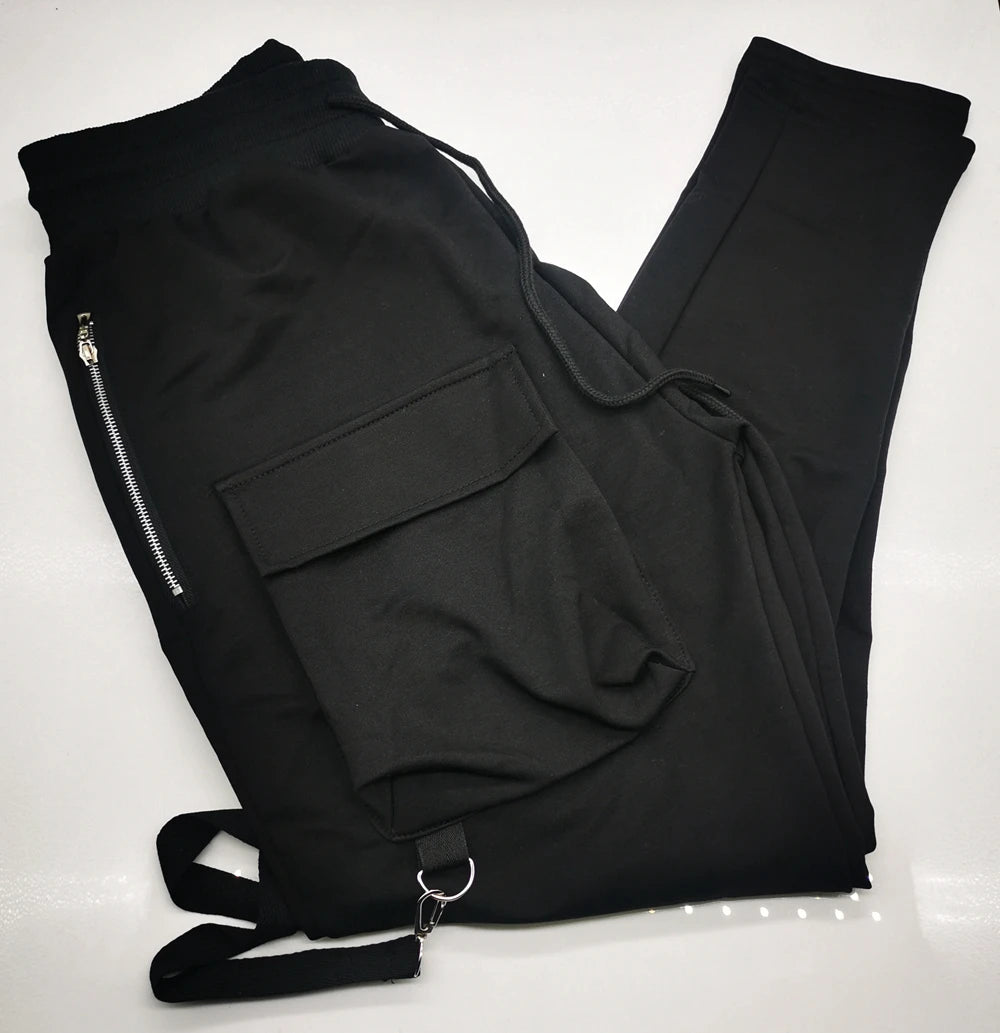 Mens Cotton Sweatpants Hip Hop Joggers Streetwear Casual Slim Sport Trousers Training Workout Fitness Big Pockets Cargo Pants