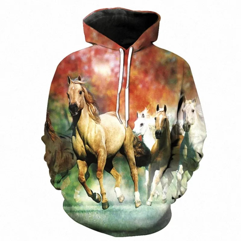 2023 New Fashion Autumn Men's Hoodies 3D Printed Animal Horse Hoodie Sweatshirts Loose fitting pullover Casual Sweatshirt