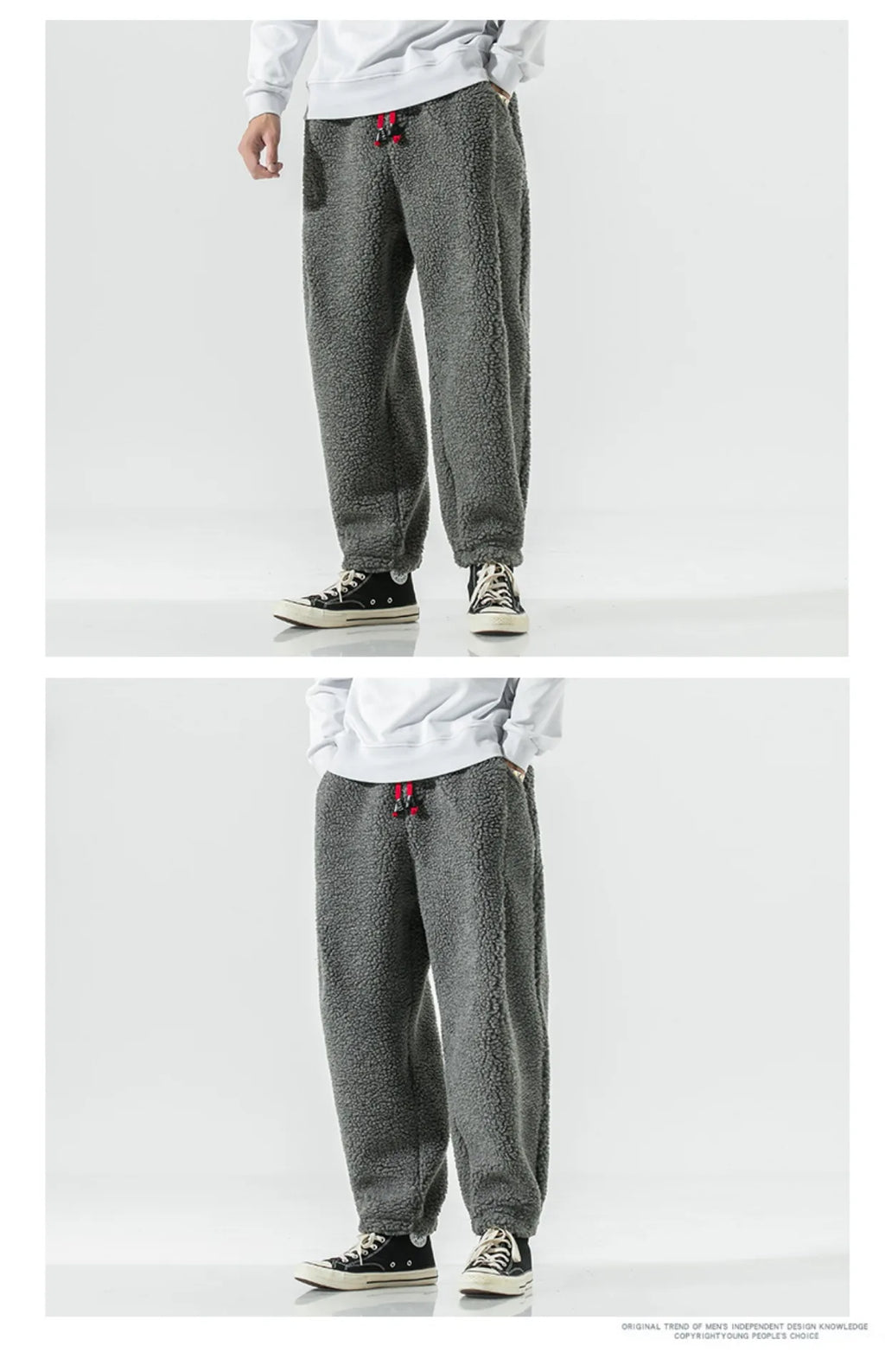 Winter Men's Lamb Wool Casual Pants Fleece Warm Elastic Waist Sweatpants Solid Thick Harem Pants Male Vintage Joggers Trousers