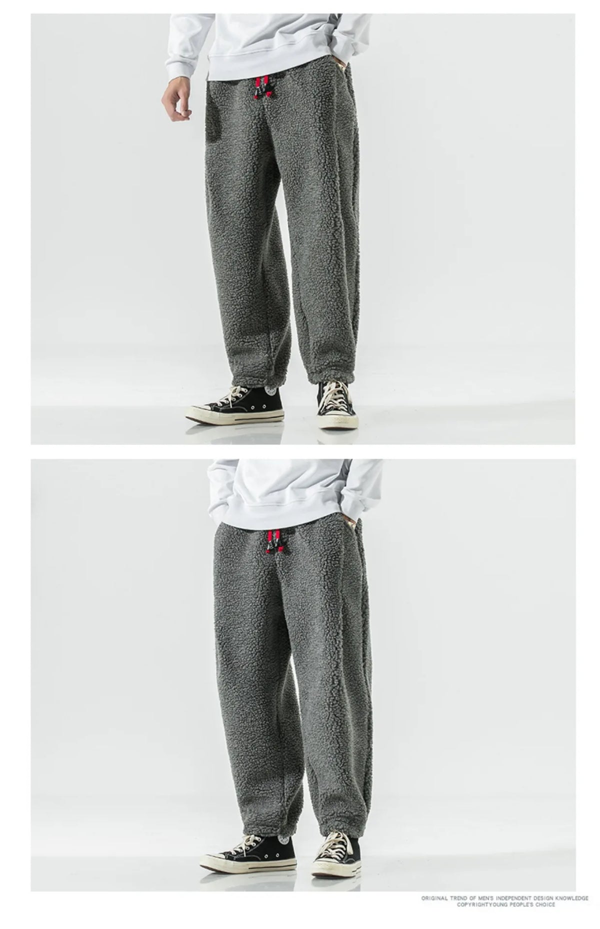 Winter Men's Lamb Wool Casual Pants Fleece Warm Elastic Waist Sweatpants Solid Thick Harem Pants Male Vintage Joggers Trousers