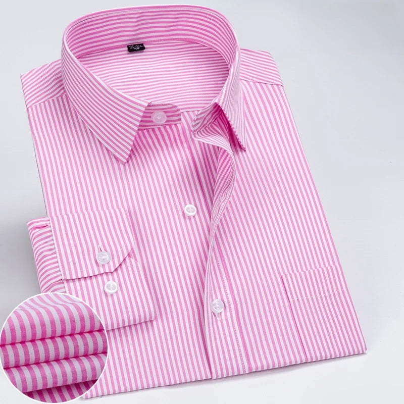 Business Dress Shirt Men's Long-sleeve Autumn Spring Fashion Solid Casual Formal White Work Office Simple Basic Man Clothe S-7XL