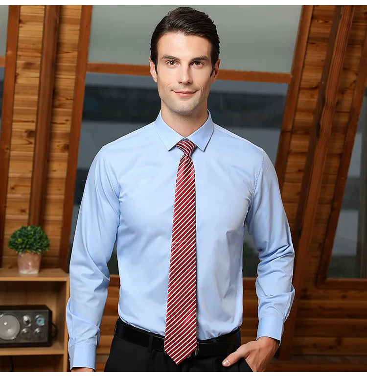 Men's Business Dress Shirts Bamboo Fiber Blend Long Sleeve Solid Color Work Shirt with Lapel Collar Regular Fit for All Seasons