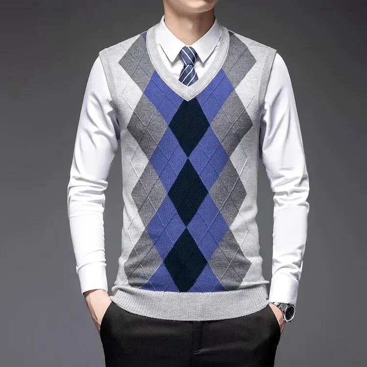 New Men's Business Casual Pullover Wear Warm Sleeveless Wool Knitted Sweater Vest Tops