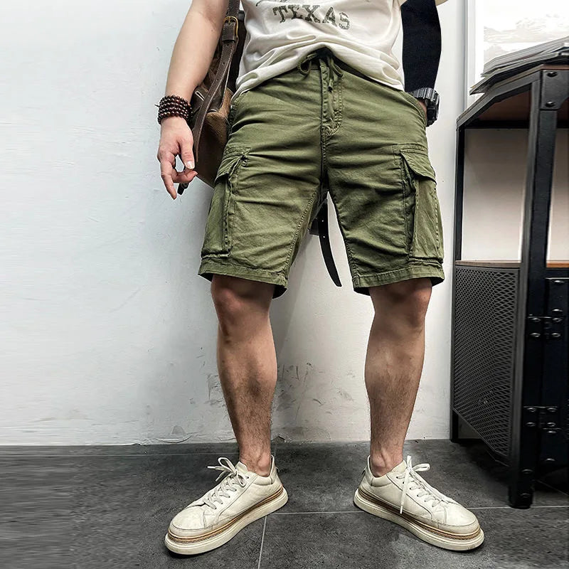 Summer Men Cargo Multi Pocket Shorts Men Casual Solid Elastic Waist Beach Short Spring Men Jogger Pants Shorts Male Dropshipping