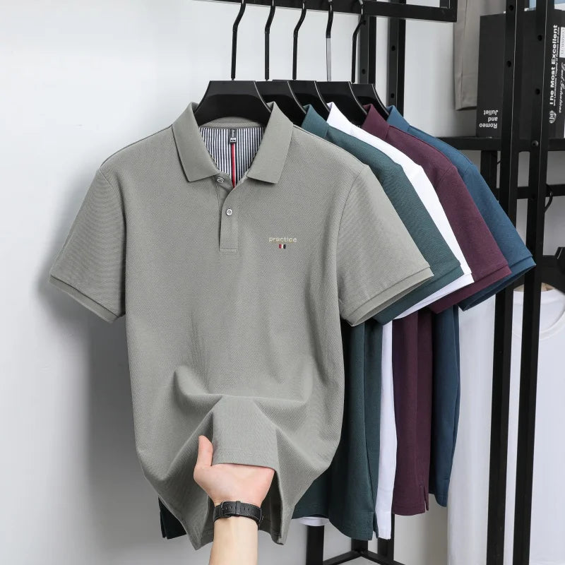100% Pure Cotton Men's Classic Embroidered Polo Shirt Luxury Breathable Anti-wrinkle Cozy Short Sleeve Business Casual Golf Tee