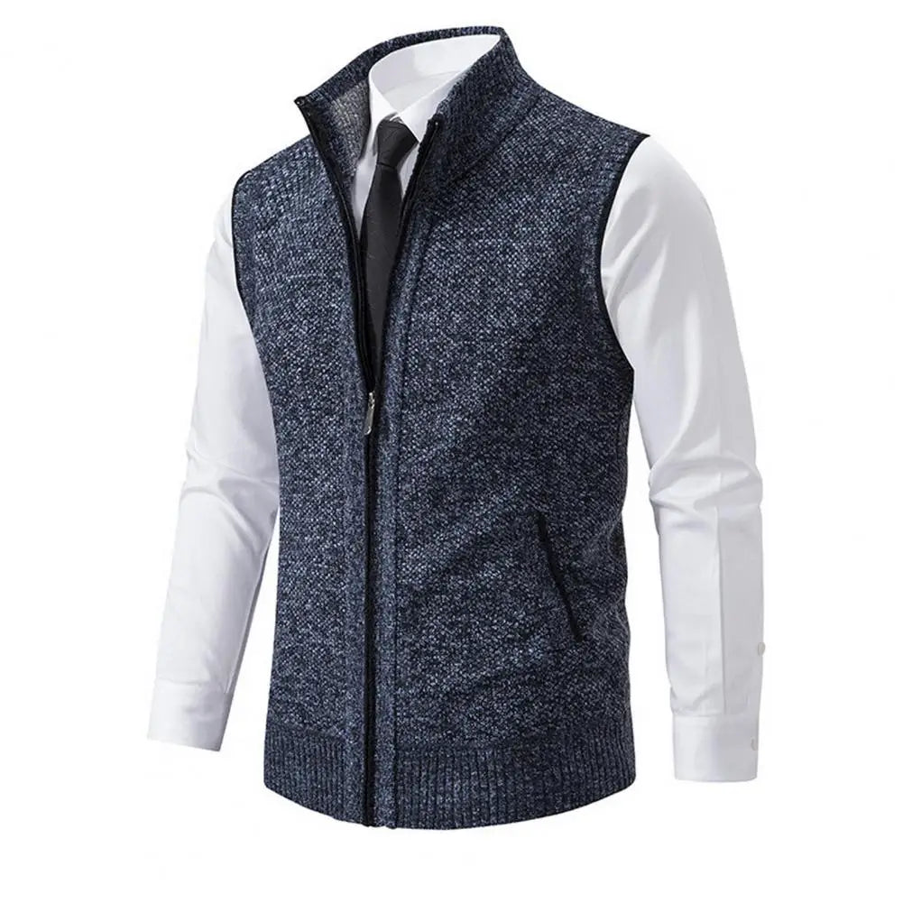 Stylish Zipper Design Sweater Vest Men Sweater Vest Stylish Men's Knitted Zipper Sweater Vest Stand Collar Sleeveless for Work