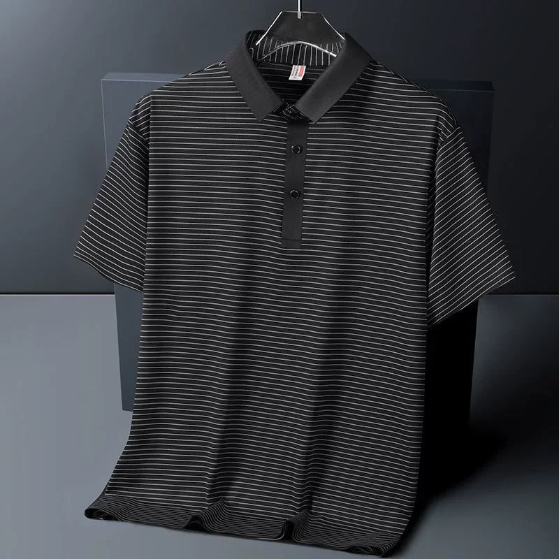 Men's Polo Shirt Summer New Lapel Men's Short Sleeve Polo Shirt Striped Ice Silk Business Casual Men's Polo Shirt M-6XL 7XL 8XL