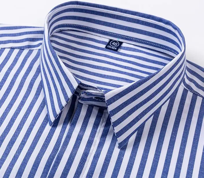 Quality Concealed Button Men Shirt Long Sleeves Dress Shirts For Men Slim Fit Camisa Social Business Blouse Stripe Shirt S-4XL