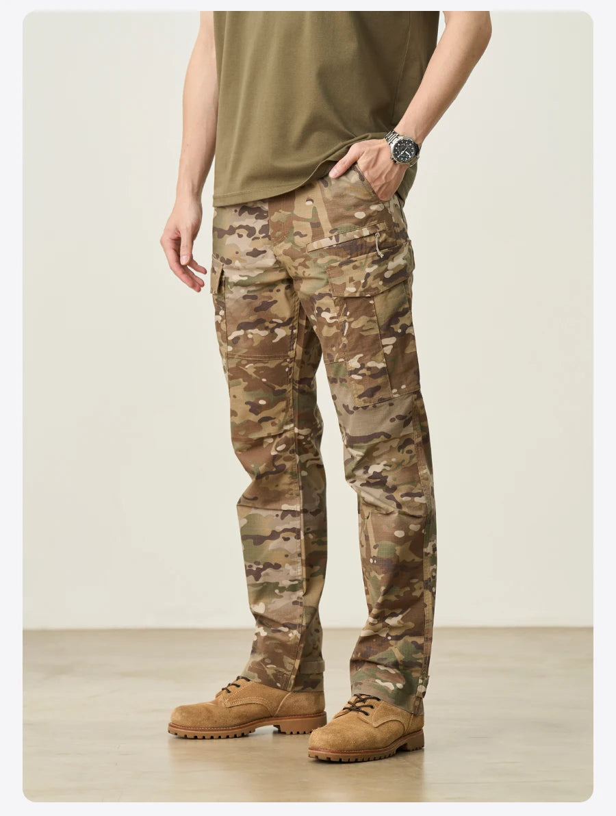 SIMWOOD 2025 Summer New Loose Straight Lightweight Camouflage Tactical Pants Men Cargo Outdoor Hiking Trousers