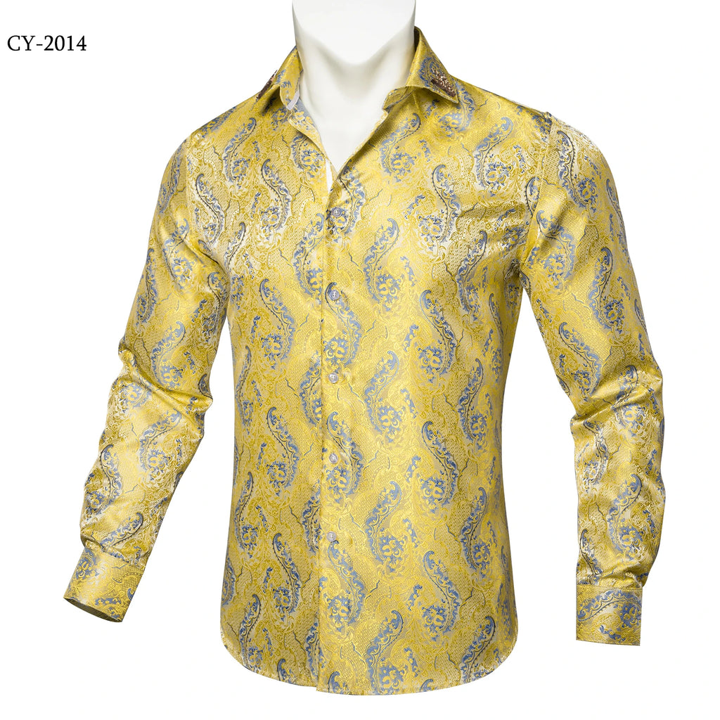 Brand New Men's Royal Blue Business Shirts Luxury Fashion Paisley Long Sleeve Turn-Down Collar Social Shirt Male Casual Blouse