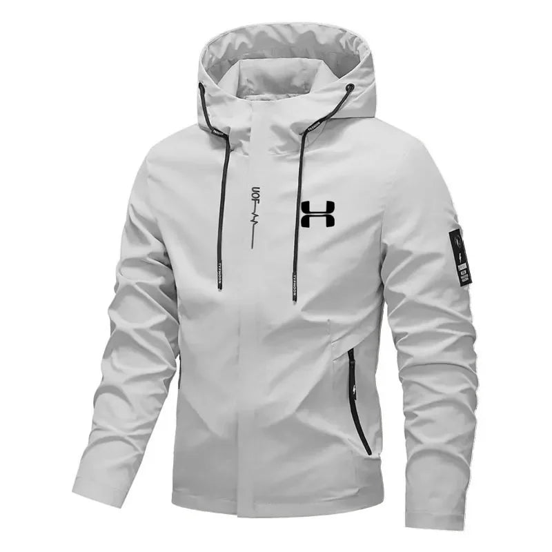 Men's Spring Autumn Streetwear Hooded Jacket 2026 New Casual Zip Up Loose Coat Outdoor Hiking Jogging Activewear Windbreaker