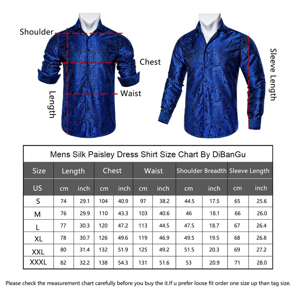 Brand New Men's Royal Blue Business Shirts Luxury Fashion Paisley Long Sleeve Turn-Down Collar Social Shirt Male Casual Blouse